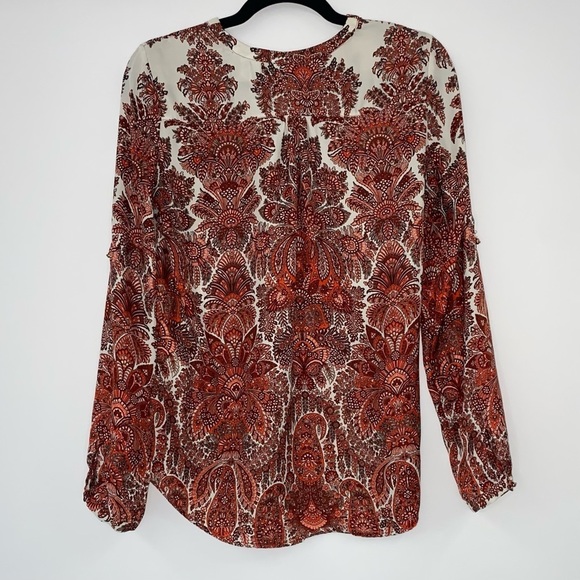 Zara Basic Red and Cream Paisley Blouse Size S - Picture 2 of 8